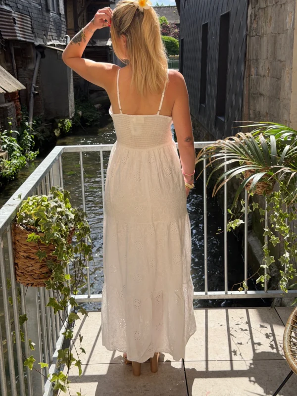 Robe longue blanche brodée femme, cache-cœur | Dream By C