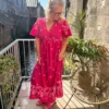 Robe longue brodée femme grande taille fuchsia | Dream By C