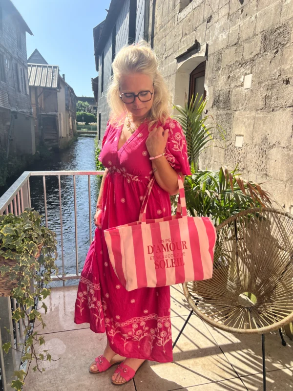 Robe longue brodée femme grande taille fuchsia | Dream By C