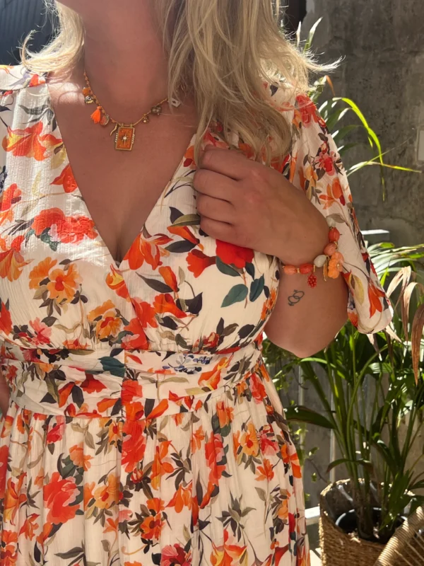 Robe longue fleurie orange grande taille bandeau | Dream By C