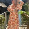 Robe longue fleurie orange grande taille bandeau | Dream By C