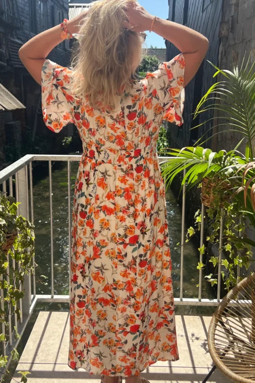 Robe longue fleurie orange grande taille bandeau | Dream By C