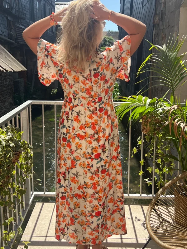 Robe longue fleurie orange grande taille bandeau | Dream By C