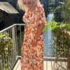 Robe longue fleurie orange grande taille bandeau | Dream By C