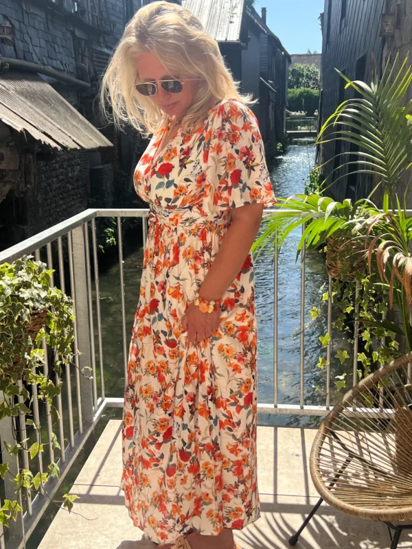 Robe longue fleurie orange grande taille bandeau | Dream By C