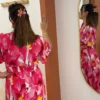 Robe longue florale femme rose, manches papillon | Dream By C