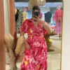 Robe longue florale femme rose, manches papillon | Dream By C