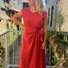 Robe longue grande taille nœud, terracotta bleu noir | Dream By C