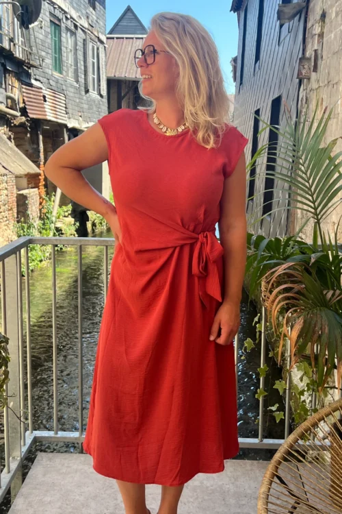 robe-longue-grande-taille-noeud-terracotta-bleu-noir- Robe longue grande taille nœud, terracotta bleu noir | Dream By C