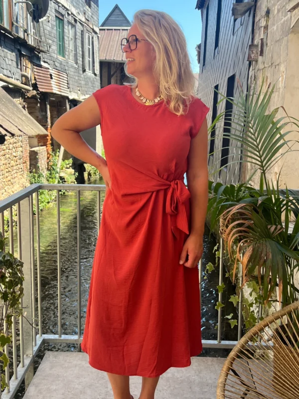 Robe longue grande taille nœud, terracotta bleu noir | Dream By C