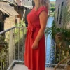 Robe longue grande taille nœud, terracotta bleu noir | Dream By C
