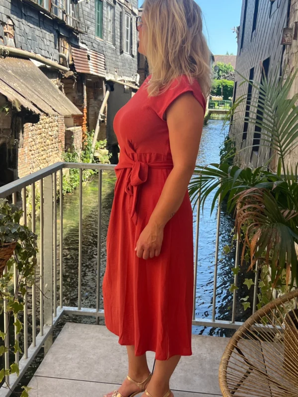 Robe longue grande taille nœud, terracotta bleu noir | Dream By C
