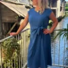 Robe longue grande taille nœud, terracotta bleu noir | Dream By C