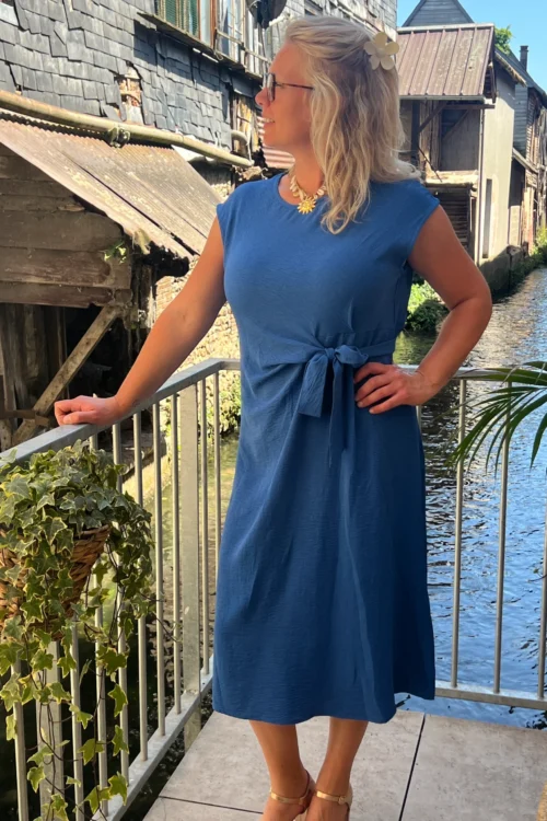 Robe longue grande taille nœud, terracotta bleu noir | Dream By C