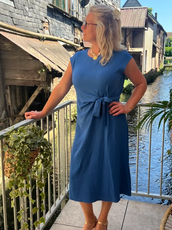 Robe longue grande taille nœud, terracotta bleu noir | Dream By C