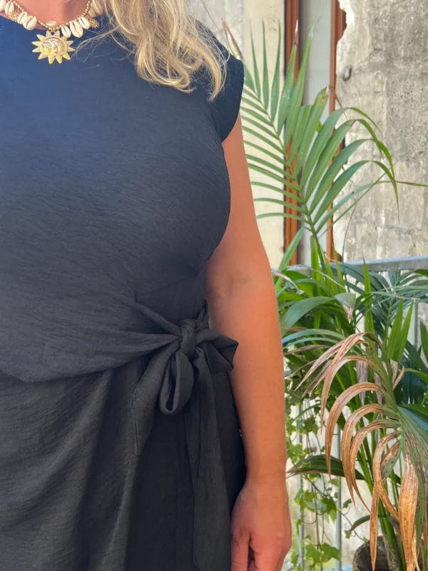 Robe longue grande taille nœud, terracotta bleu noir | Dream By C