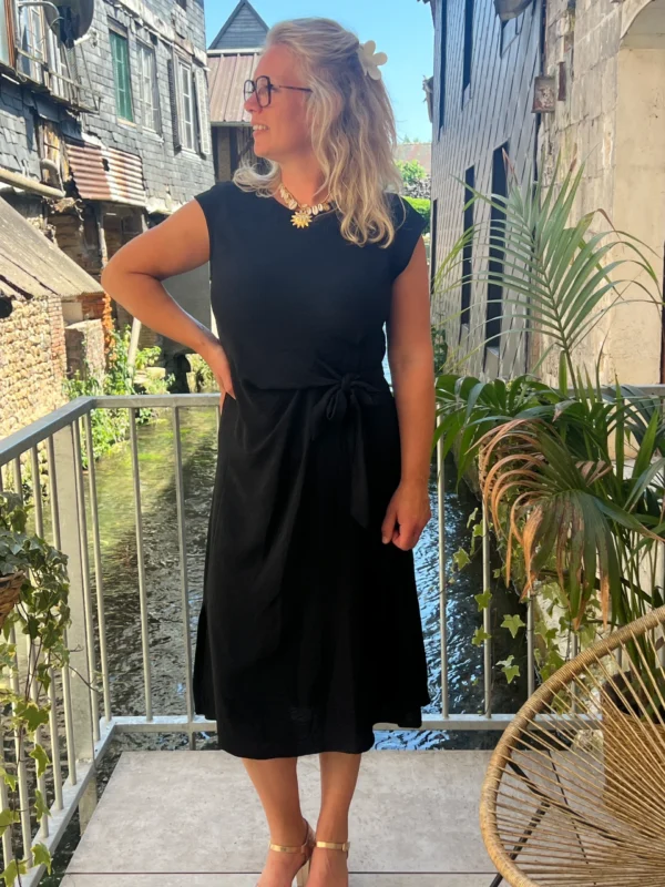 Robe longue grande taille nœud, terracotta bleu noir | Dream By C