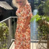 Robe longue orange écru femme, bandeau col V | Dream By C