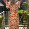 Robe longue orange écru femme, bandeau col V | Dream By C