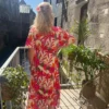 Robe longue tropicale grande taille, col V élastique | Dream By C