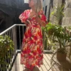 Robe longue tropicale grande taille, col V élastique | Dream By C