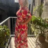 Robe longue tropicale grande taille, col V élastique | Dream By C