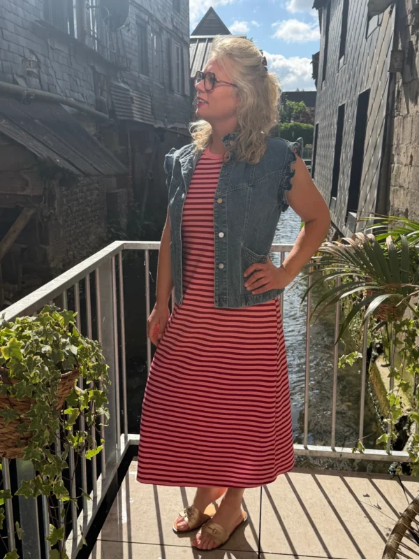 Robe marinière longue femme rayée rose rouge | Dream By C