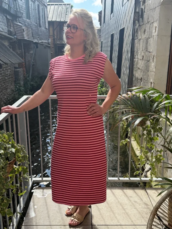 Robe marinière longue femme rayée rose rouge | Dream By C