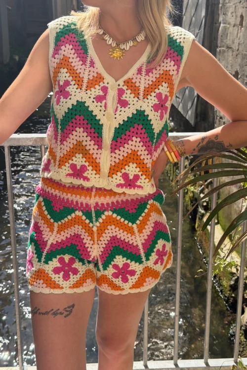 short-crochet-colore-femme-double-motifs Short crochet coloré femme doublé, 5 coloris motifs | Dream By C