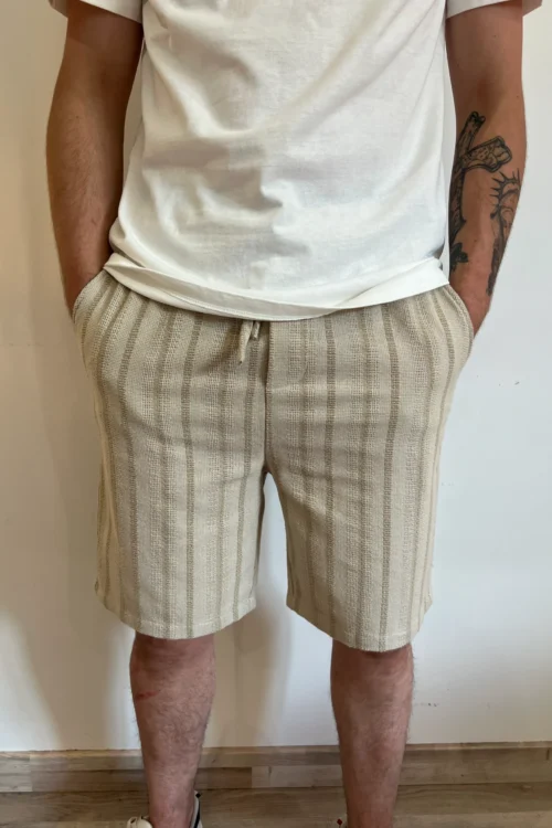 Short homme beige rayé, regular fit 2 poches | Dream By C