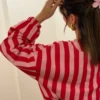 Sweat rayures femme bouffant rose rouge Malibu | Dream By C