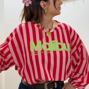 Sweat rayures femme bouffant rose rouge Malibu | Dream By C