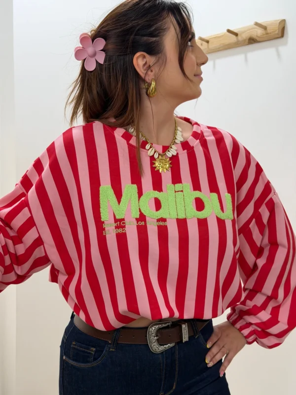 Sweat rayures femme bouffant rose rouge Malibu | Dream By C