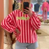 Sweat rayures femme bouffant rose rouge Malibu | Dream By C