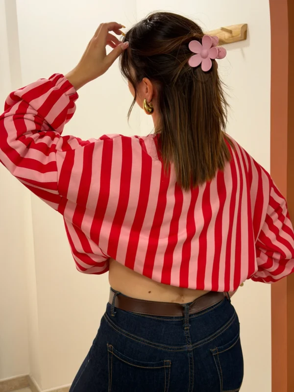 Sweat rayures femme bouffant rose rouge Malibu | Dream By C