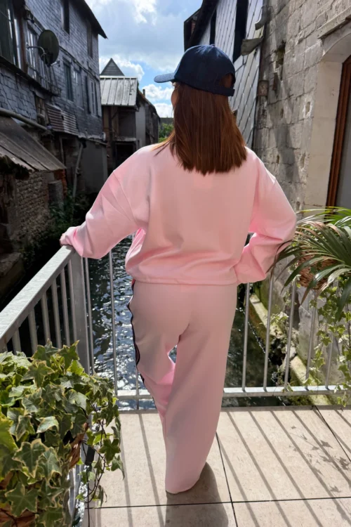 Sweat zippé femme brodé Brooklyn rose pâle | Dream By C