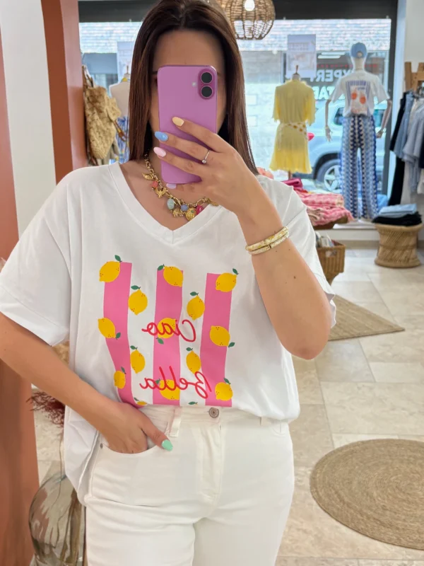 T-shirt col V grande taille femme Ciao Bella citrons | Dream By C