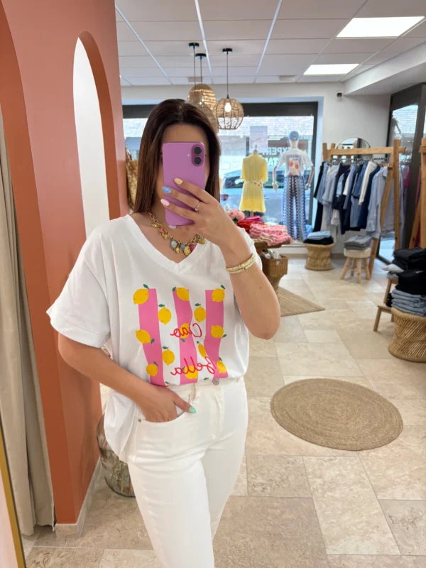 T-shirt col V grande taille femme Ciao Bella citrons | Dream By C