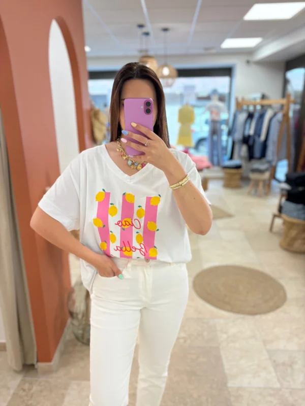 T-shirt col V grande taille femme Ciao Bella citrons | Dream By C