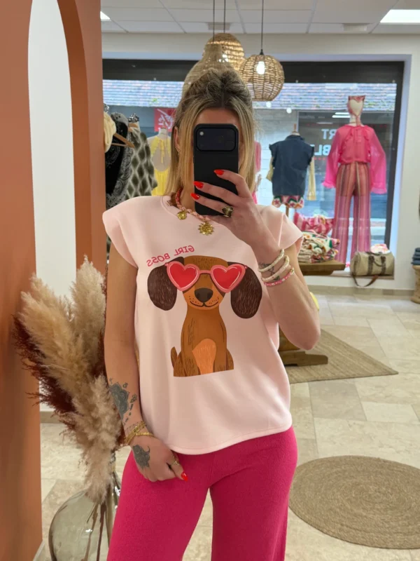 T-shirt épaulettes femme imprimé Girl Boss teckel | Dream By C