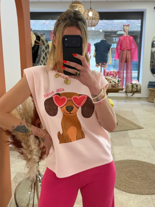 T-shirt épaulettes femme imprimé Girl Boss teckel | Dream By C