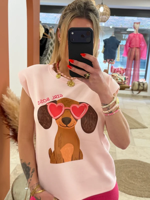 T-shirt épaulettes femme imprimé Girl Boss teckel | Dream By C
