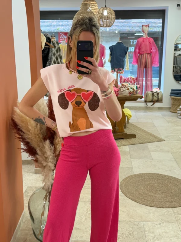 T-shirt épaulettes femme imprimé Girl Boss teckel | Dream By C