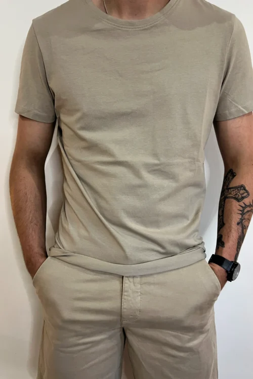 T-shirt homme col rond coton, kaki marine beige | Dream By C
