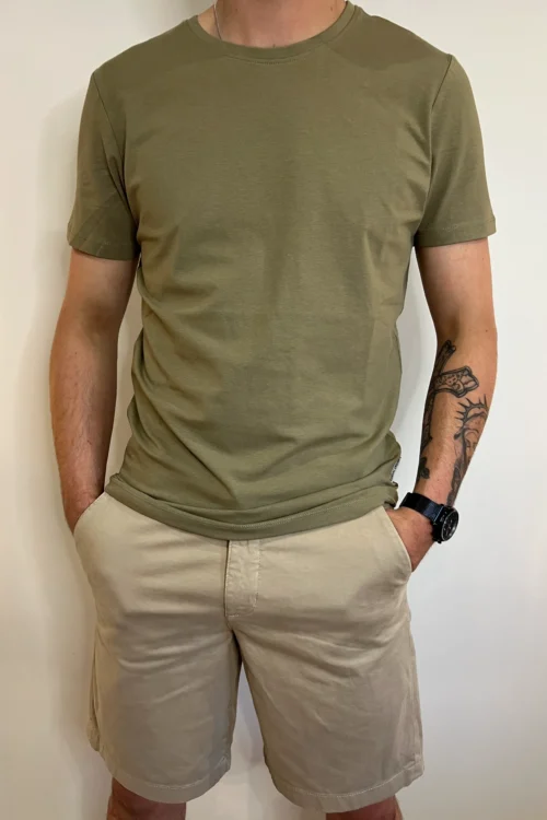 T-shirt homme col rond coton, kaki marine beige | Dream By C