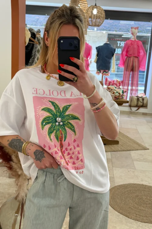 -t-shirt-oversize-imprime-femme-coton-la-dolce-vita T-shirt oversize imprimé femme coton La Dolce Vita | Dream By C