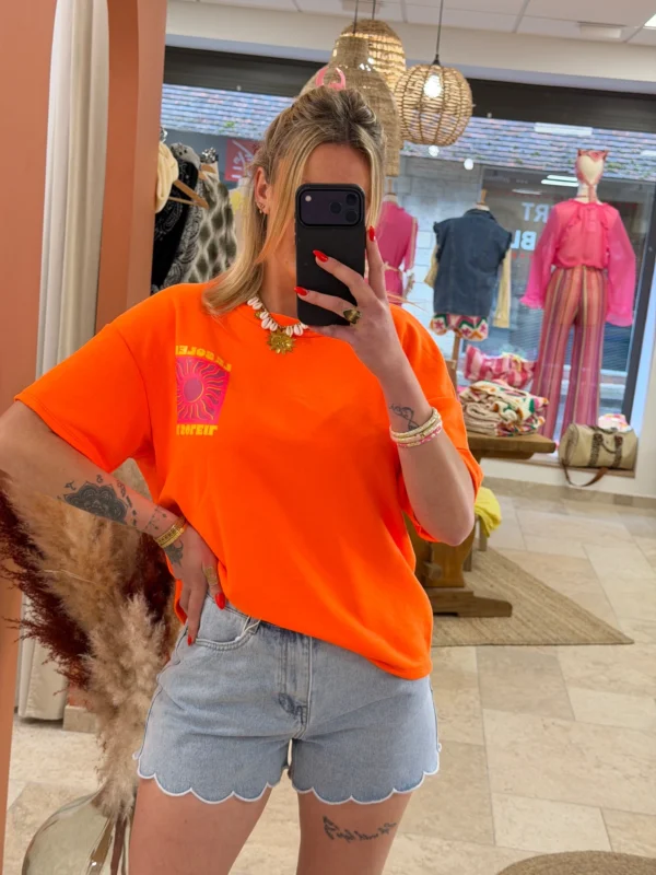 T-shirt sweat fluo femme Le Soleil imprimé | Dream By C