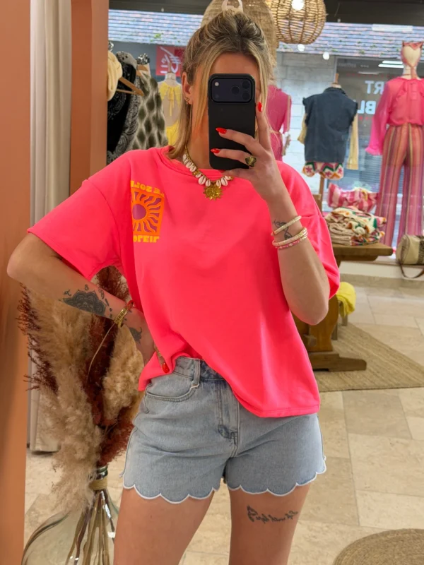T-shirt sweat fluo femme Le Soleil imprimé | Dream By C