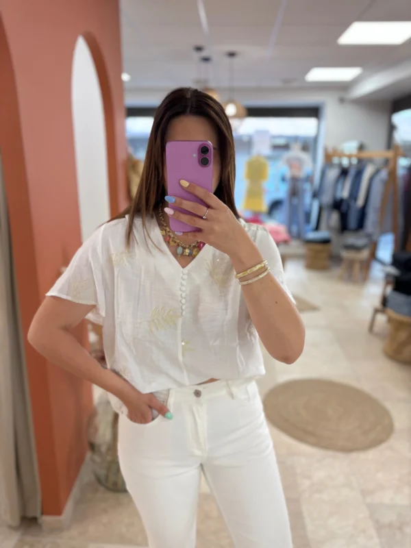 -top-broderie-femme-grande-taille-blanc-col-v-boutons- Top broderie femme grande taille blanc col V boutons | Dream By C