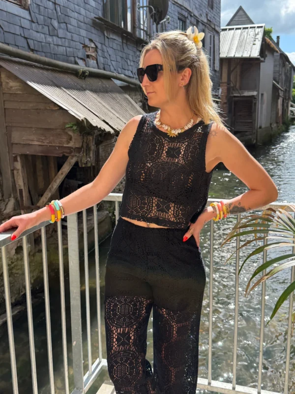 Top crochet coton femme uni, écru ou noir | Dream By C